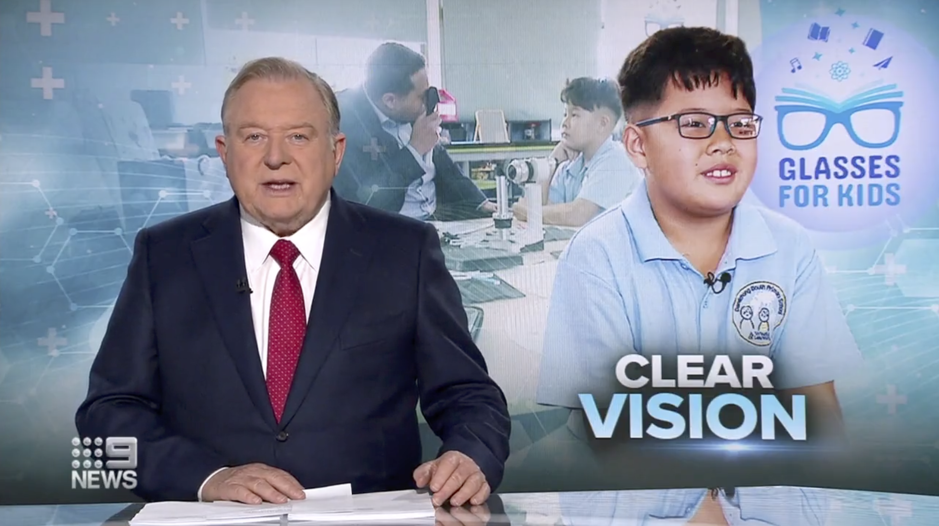 9 News report of glasses for kids