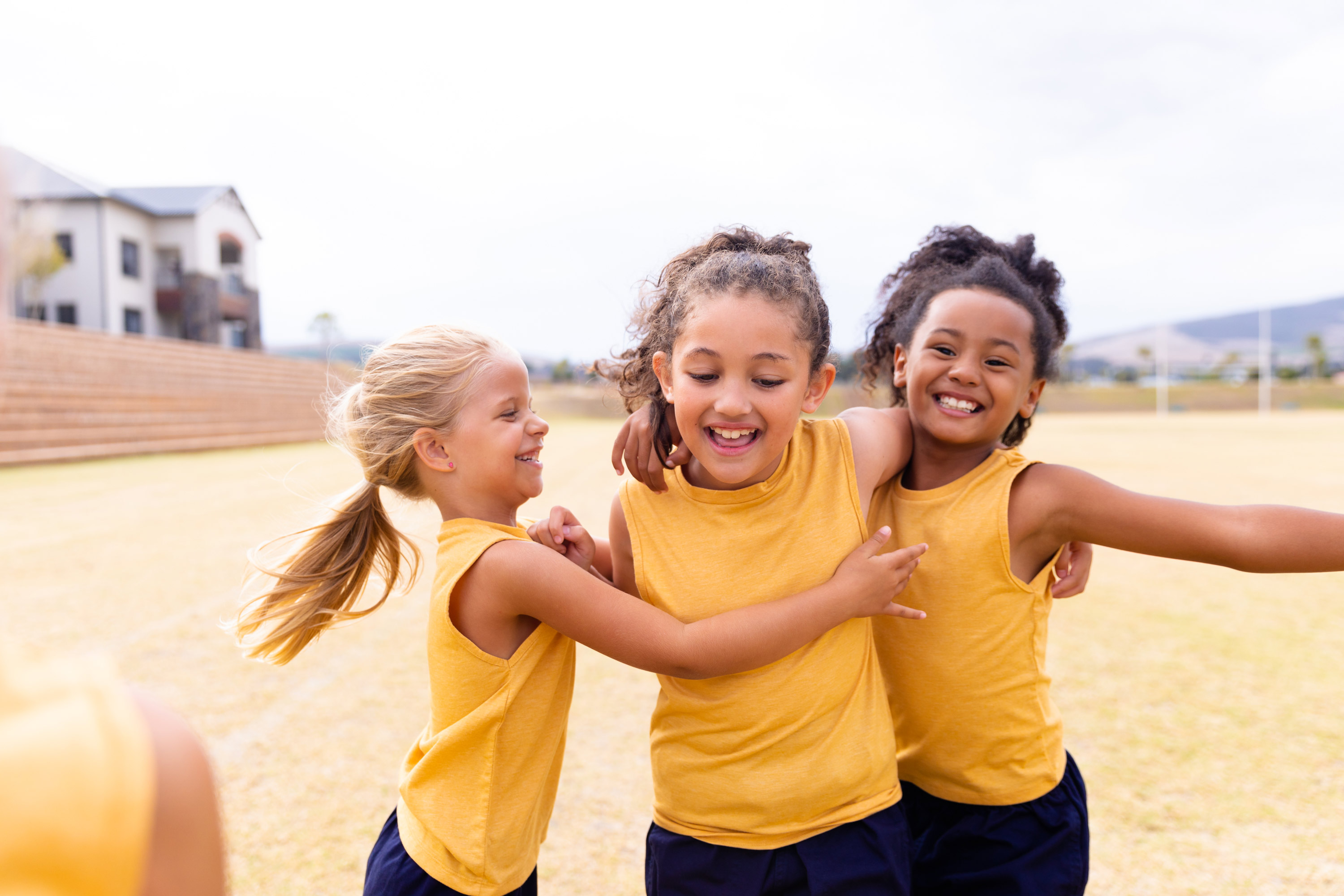 Cheerful Multiracial Elementary School Girls