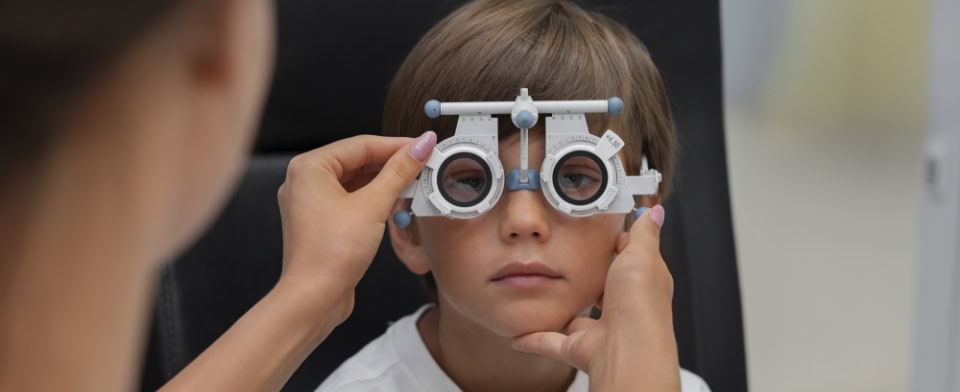 Front View Boy Eye Checkup
